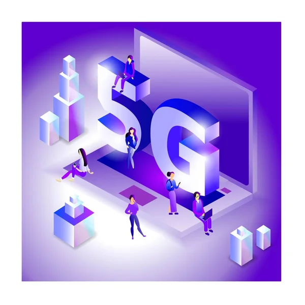 Isometric Wireless Network Illustration Eps - Stok Vektor