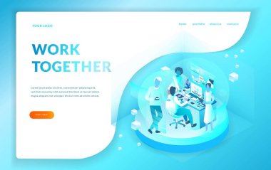 Ofis çalışanları birlikte çalışır. isometrik vektör illüstrasyonu