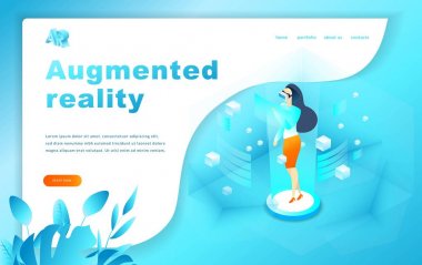 Biyometrik artırılmış sanal gerçeklik kavramı illüstrasyon. Web Sitesi Şablonu. Kadın