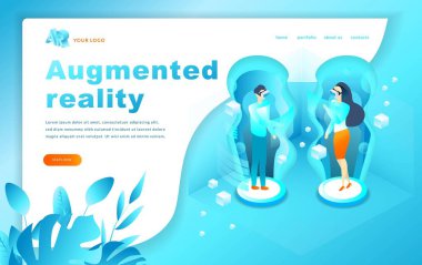 Biyometrik artırılmış sanal gerçeklik kavramı illüstrasyon. Web Sitesi Şablonu. Kadın ve erkek