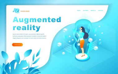 Biyometrik artırılmış sanal gerçeklik kavramı illüstrasyon. Web Sitesi Şablonu. Kadın