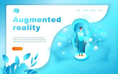 Biyometrik artırılmış sanal gerçeklik kavramı illüstrasyon. Web Sitesi Şablonu. Adam