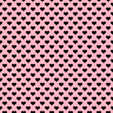 Pembe bir arka plan üzerinde küçük siyah kalplerin seamless modeli.