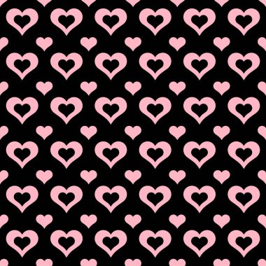 Kalplerin katı küçük ve açık büyük pembe siyah arka plan üzerine Dikişsiz desen.