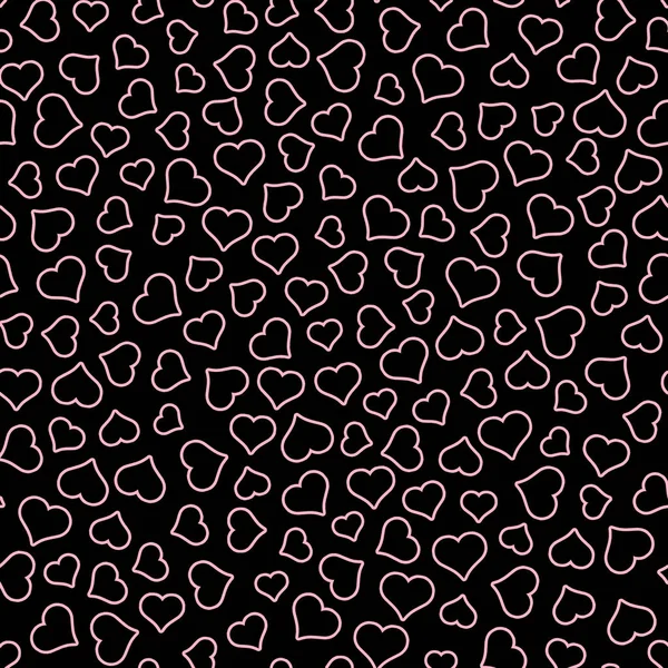 Seamless Pattern Small Open Pink Hearts Tossed Black Background — Stock Photo, Image