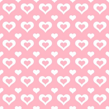 Pembe bir arka plan üzerinde daha küçük katı beyaz yürekleri açık merkezi kalplerin seamless modeli.
