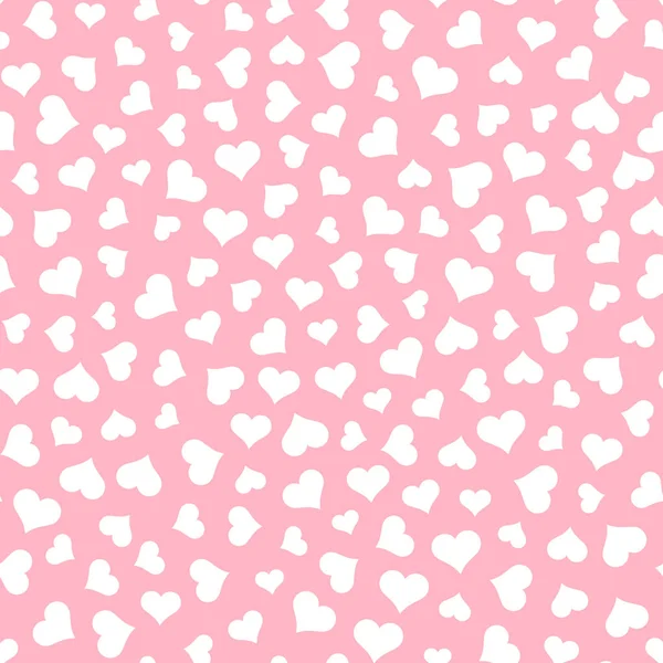 ピンクの背景に様々 なサイズで投げた白いハートのシームレス パターン — ストック写真