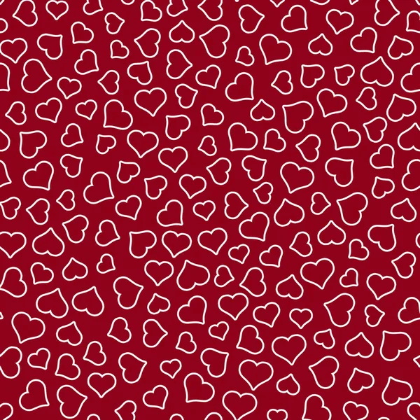 Nahtloses Muster Aus Umgeworfenen Weißen Herzumrissen Auf Rotem Hintergrund — Stockfoto