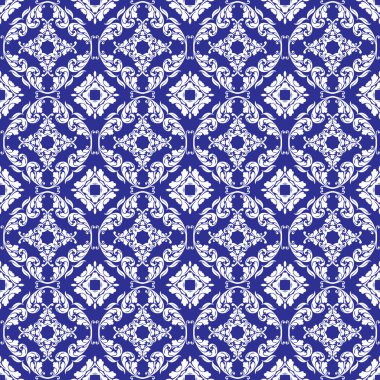 Mavi ve beyaz sorunsuz Damask deseni