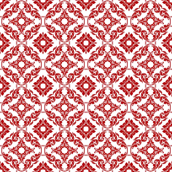 Adamaszku Wzór Red Idealna Biały — Zdjęcie stockowe