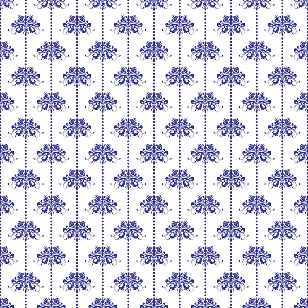 Patrón Damasco Sin Costuras Azul Blanco —  Fotos de Stock