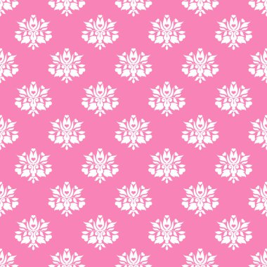 Dikişsiz Pembe & Beyaz Damask Motif Deseni