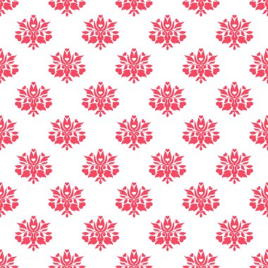 Dikişsiz Kırmızı & Beyaz Damask Motif Deseni