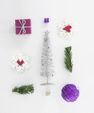 Noel Dekorasyon Nesneleri , Top View, Minimal, Modern Noel Görüntü, Noel Ağacı, Yeni Yıl 2019