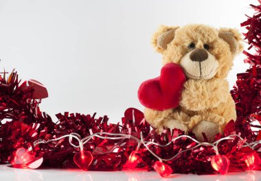 Sevgililer günü, Sevimli Teddy ayı kalp tutan, Aşk Arka Plan