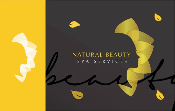 Güzellik Salonu Logo Şablonu Kadın Yüz Silueti Çiçek Spa Logosu — Stok Vektör