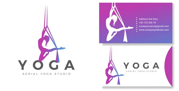 Silhouette Aerial Yoga Logo Tarjeta Visita Vector Design — Vector de stock