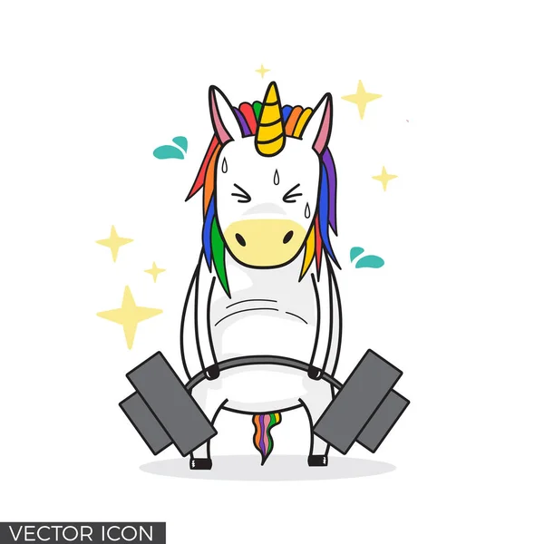 Komik Unicorn Çizim Kaldırma Barbell — Stok Vektör