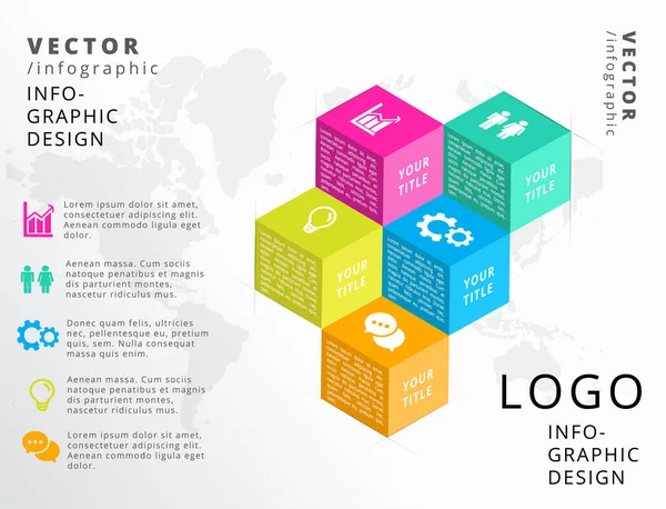 Cubos Cinco Paso Infografía Negocios Vectores — Archivo Imágenes Vectoriales