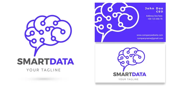 Dijital Beyin Veri Analizi Dijital Hizmetler Logo Kartvizit Şablonu Vektör — Stok Vektör
