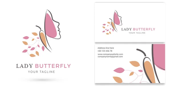 Lady Butterfly Spa Szépség Logo Reggeli Névjegykártya Sablon — Stock Vector