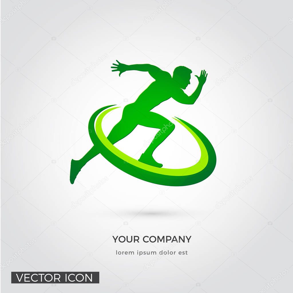 MAN RUNNING IN CROSS SYMBOL SILHOUETTE, LOGO / ICON