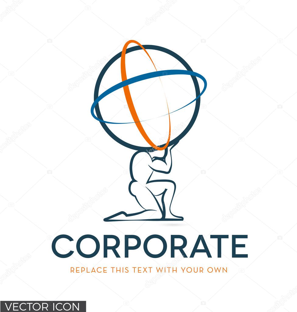 digital illustration, logo with person holding large ball