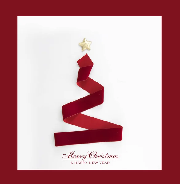 Red Ribbon Christmas Tree Christmas Card Unique Creative Tree Branches — Stock Photo, Image