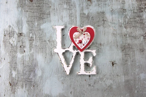 Valentýnský Výhled Dřevěné Ozdobné Předměty Pozadí Lásky — Stock fotografie