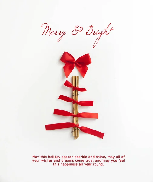 Christmas Tree Card Made Red Ribbons — Stock Photo, Image