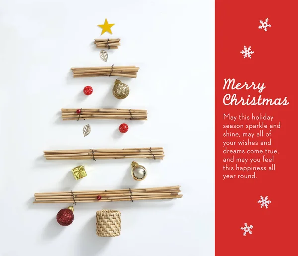Minimal Hand Made Christmas Tree Card Top View — Stock Photo, Image
