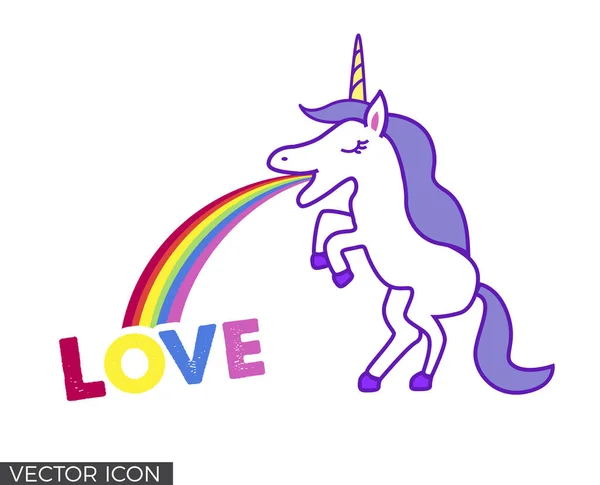 Unicorn Throwing Rainbow Word Love — Stock Vector