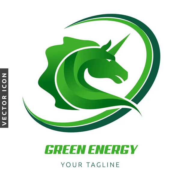 Unicorn Green Energy Conceptual Logo Білому Тлі — стоковий вектор