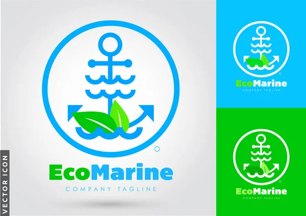 Digitální Ilustrace Sada Ekologických Log Pro Mořské Prostředí Kotvami — Stockový vektor