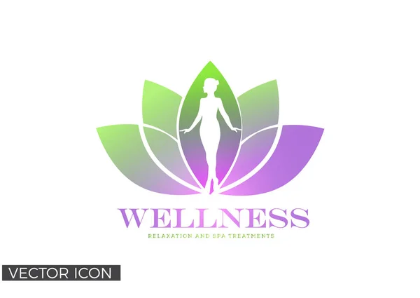 Frauensilhouette Lotusblume Wellness Spa Heilende Logovorlage — Stockvektor