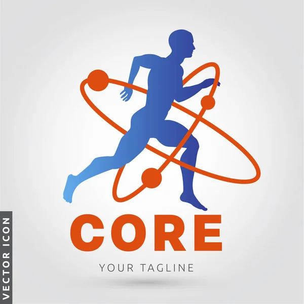 Core Training Man Kör Siluett Logotyp Personlig Tränare Gym Fitness — Stock vektor