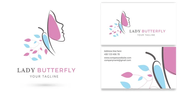 Lady Butterfly Spa Güzellik Logo Kartvizit Şablonu — Stok Vektör