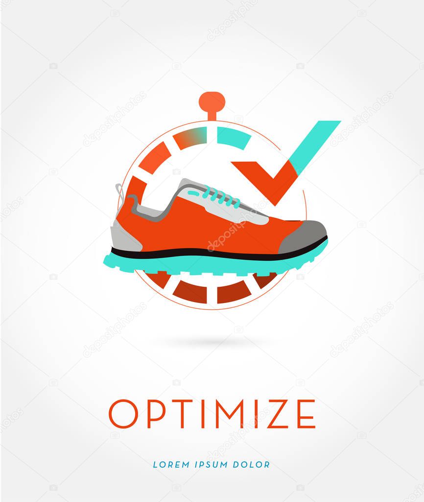 ATHLETIC SHOE IN A STOPWATCH , VECTOR LOGO