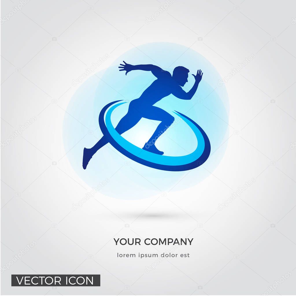 MAN RUNNING IN CROSS SYMBOL SILHOUETTE, LOGO / ICON