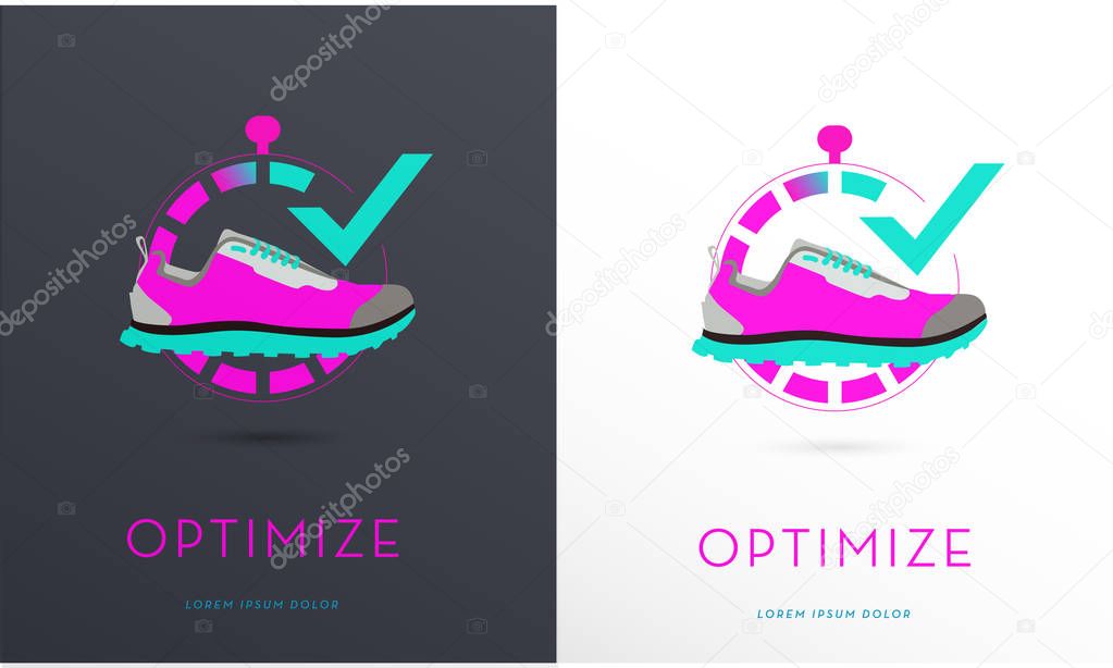 ATHLETIC SHOE IN A STOPWATCH , VECTOR LOGO