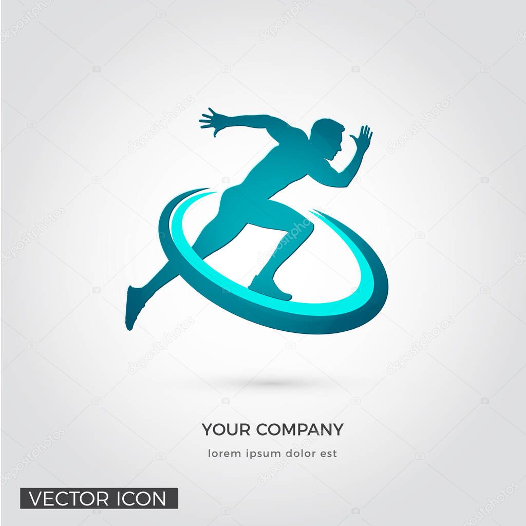 MAN RUNNING IN CROSS SYMBOL SILHOUETTE, LOGO / ICON