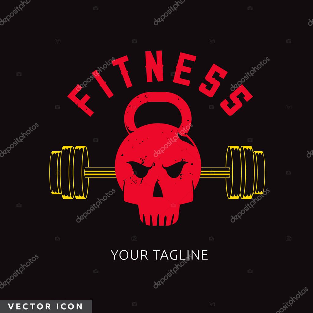 Skull Dumbbell Logo on black background
