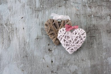 Sevgililer Günü Retro üst görünümü, ahşap dekoratif nesneler, Aşk arka plan