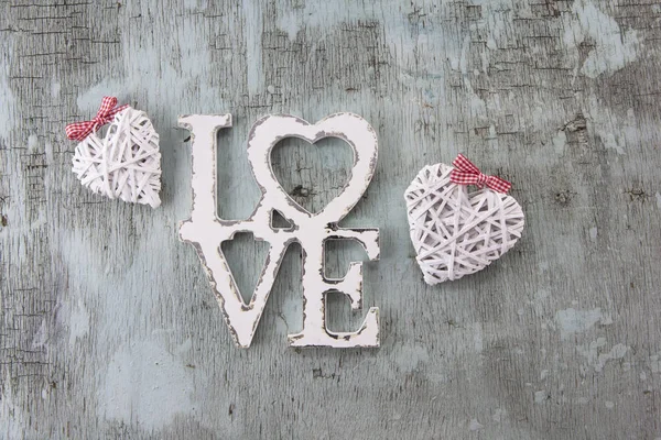 San Valentino Retro Vista Dall Alto Oggetti Decorativi Legno Love — Foto Stock