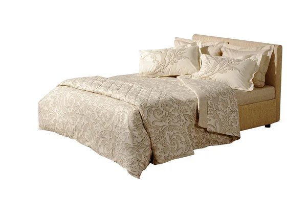 Mooie Cover Dubbel Bed Geïsoleerd Witte Achtergrond — Stockfoto