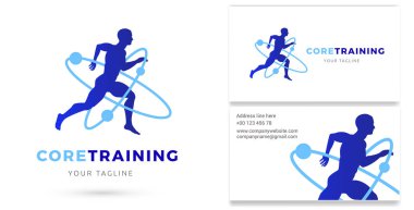 Core Training, Man running silhouette Logo and business card template, Personal Trainer, Gym, Fitness studio clipart