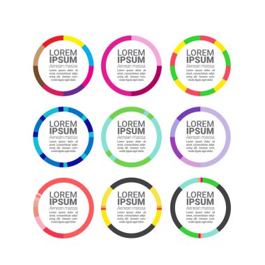 Renkli daire sektörü rozetleri ayarlandı. Vektör