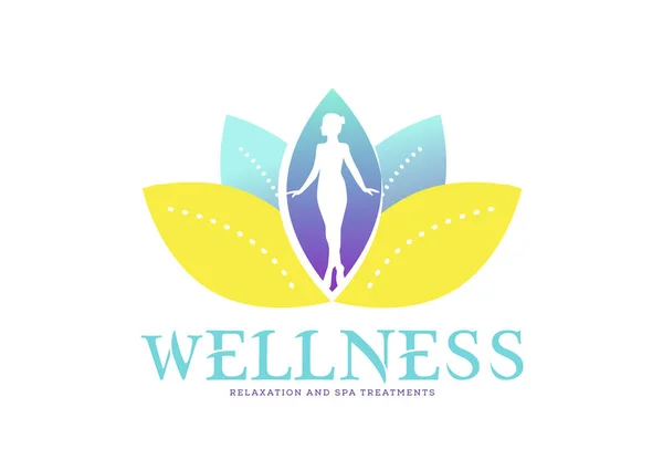 Kvinnans Siluett Lotus Blomma Wellness Spa Helande Logotyp Mall — Stock vektor