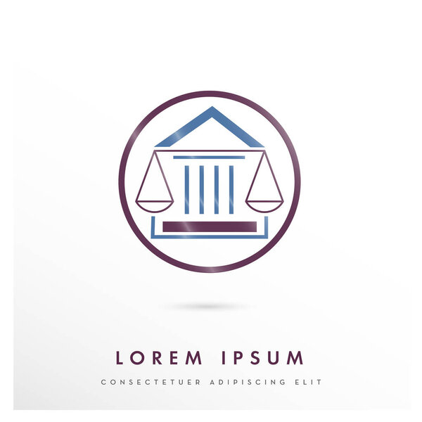 MODERN CORPORATE VECTOR LOGO / ICON DESIGN OF A LAW SCALE INCORPORATED WITH A COURTHOUSE