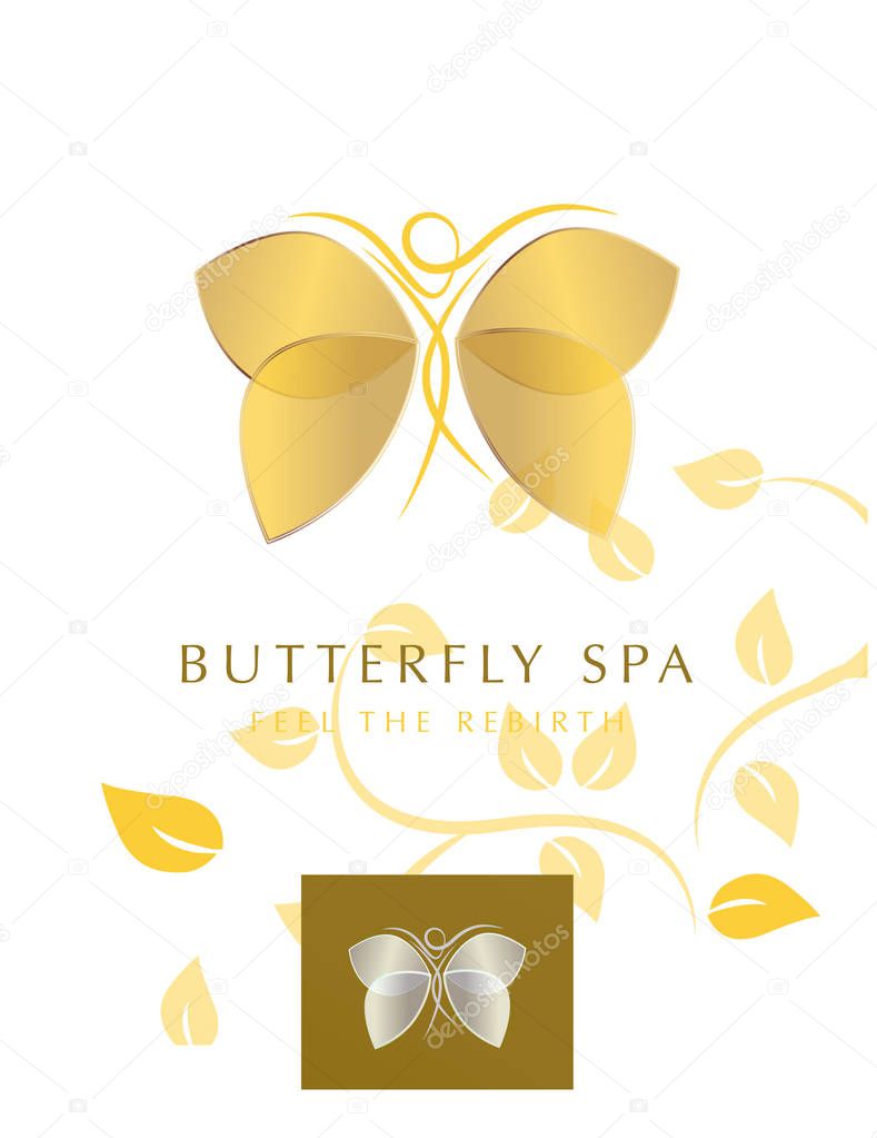 Butterfly silhouette with golden wings icon, vector illustration